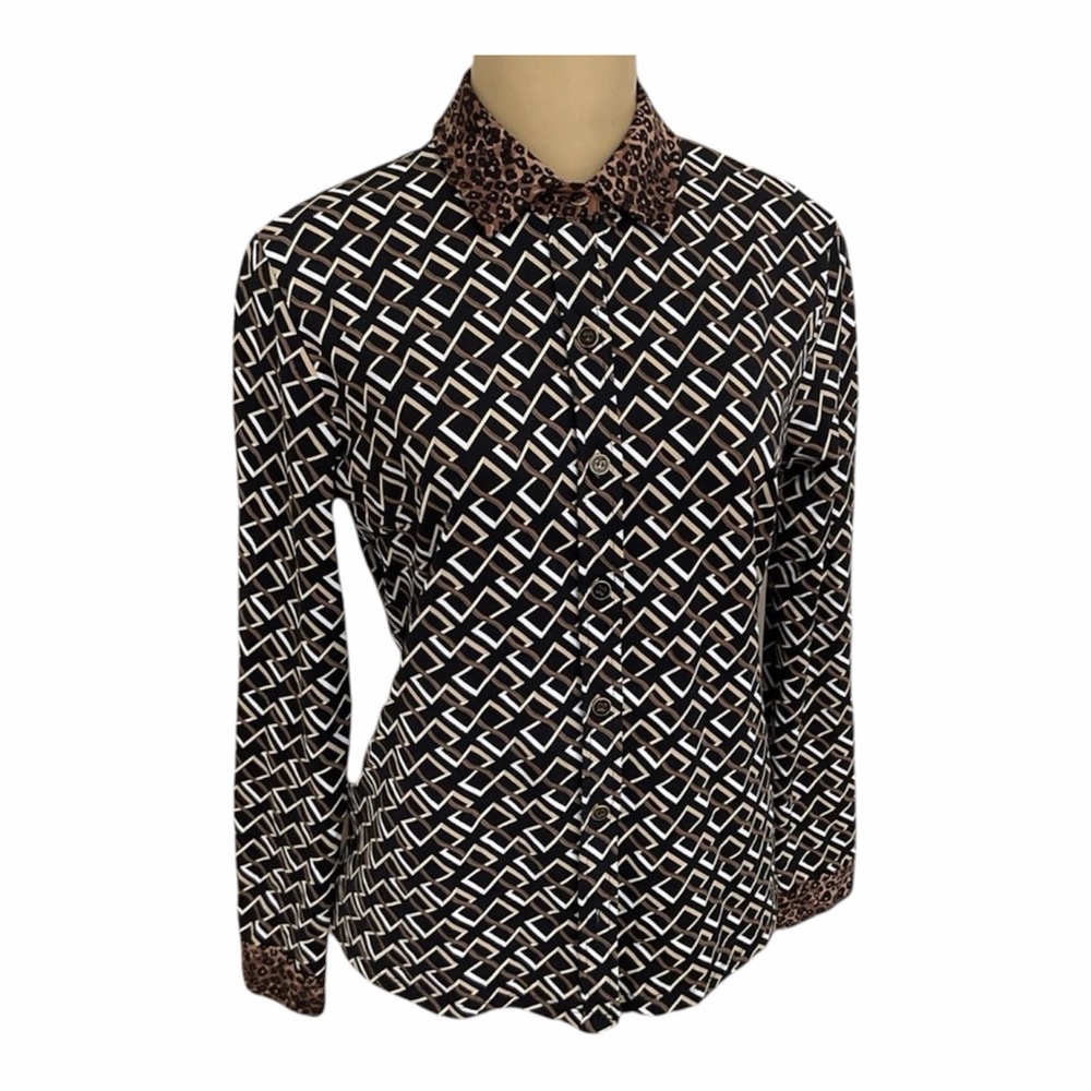 J. McLaughlin Geometric Pattern Long-Sleeve Shirt - Black & White